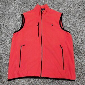Polo Ralph Lauren Vest Mens XL Orange Performance Full Zip Fleece Pockets Pony